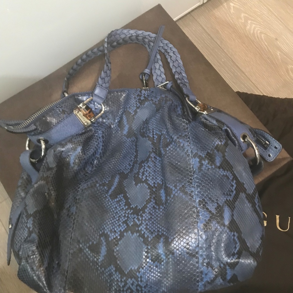 Authentic Gucci Blue Python Large Shoulder Bag - image 2